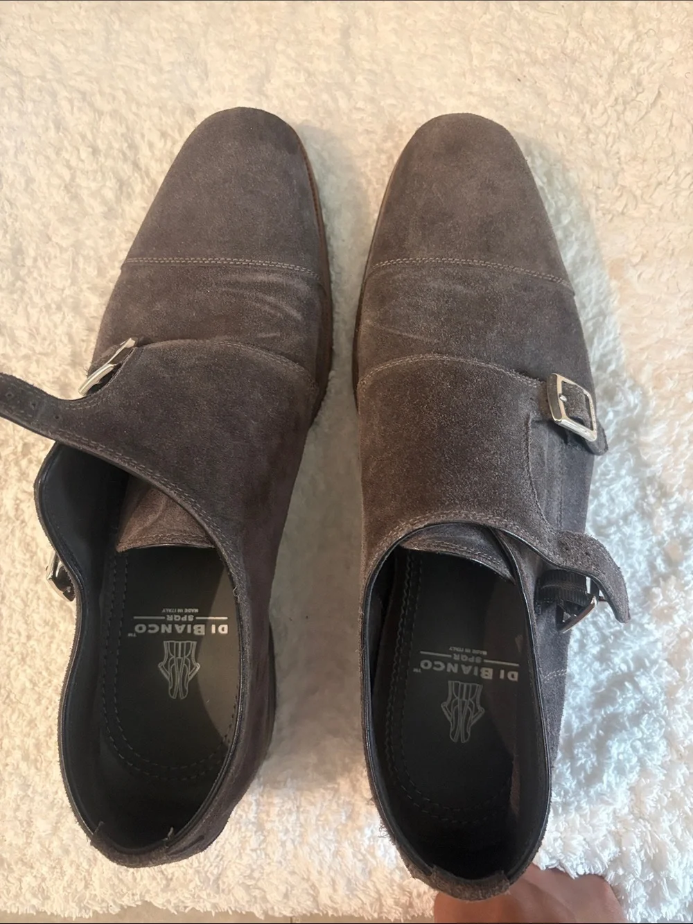 Di Bianco Men’s Double Monk Strap Suede Oxfords - Dark Brown